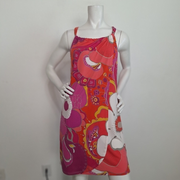 Trina Turk MulticolorJuju 2 Floral Bohemian Retro Back Tie Mini Dress Size S - Picture 2 of 8